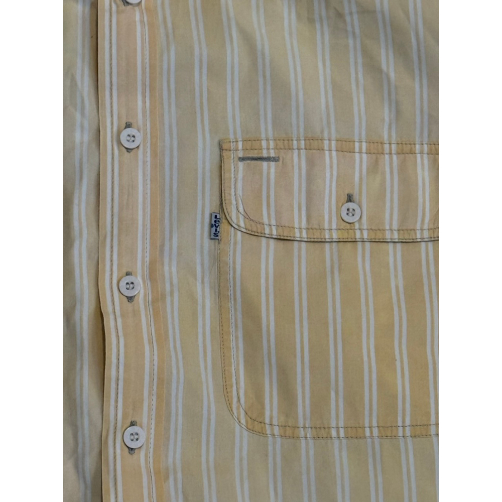 Levi’s Mens Yellow/White Striped Button Up Shirt Long Sleeve 100% Cotton Sz Med - Picture 4 of 10